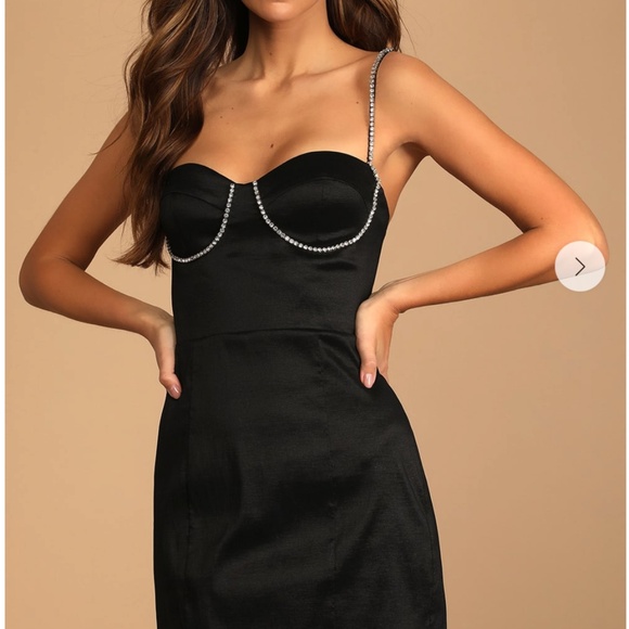 Lulu's Black Rhinestone Mini Dress - Picture 1 of 11